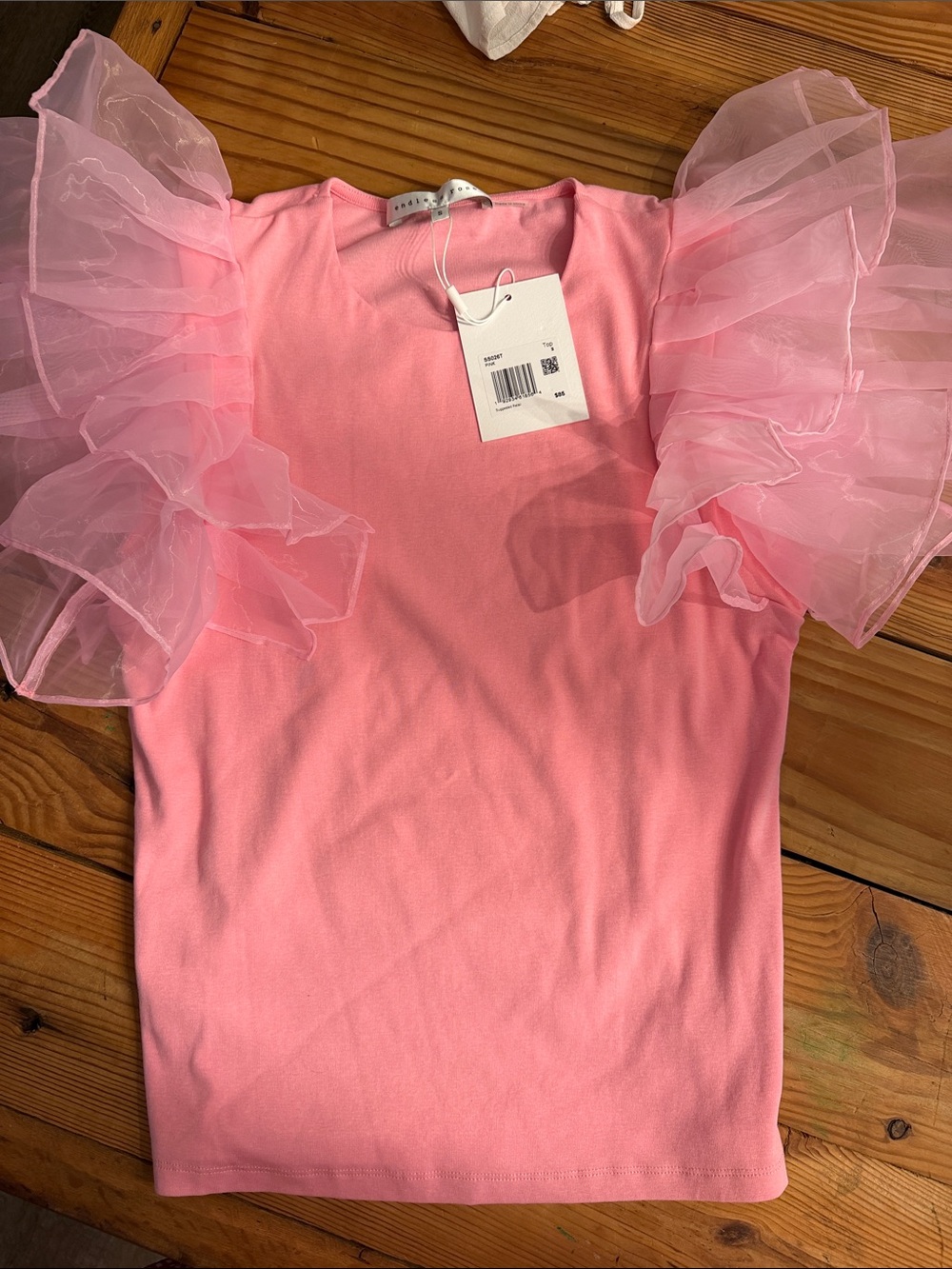 Endless Rose Pink Ruffle Organza Sleeve Tee